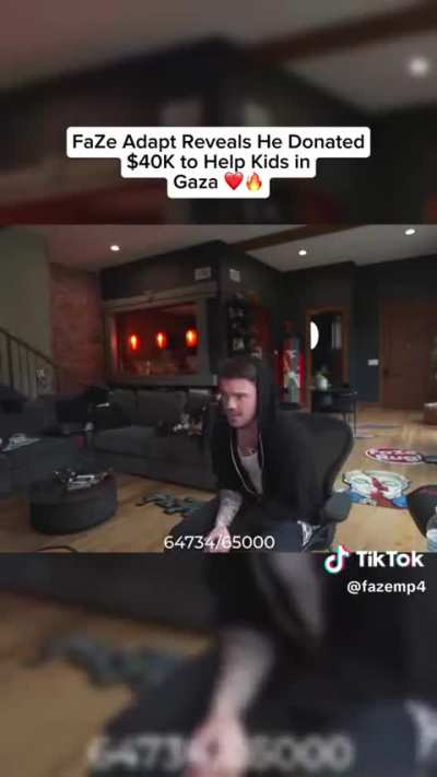 FaZe Adapt reveals today on stream that he donated $39k to kids in Gaza.
