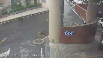 Through a brick wall, idk