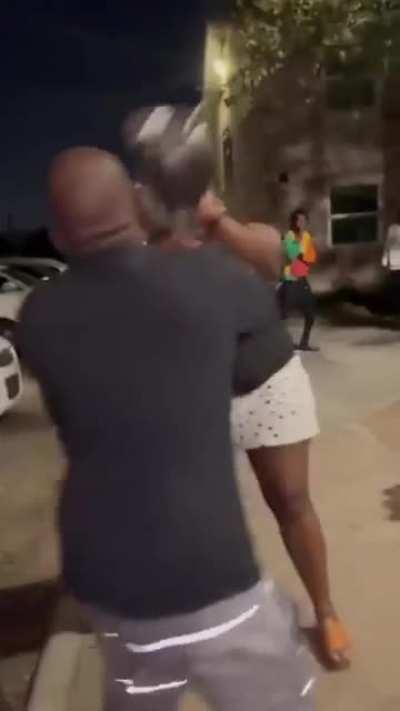 Is that a giant iron chicken leg she hittin' him with?