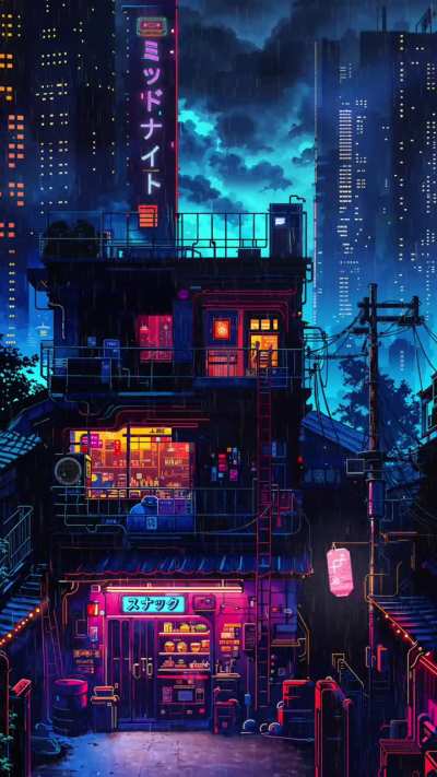 A quiet Neon Street - Live Wallpaper for your Smartphone 