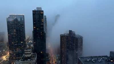 Filmed this morning from my apartment in Hell's Kitchen as the fog came rolling in.