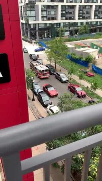 just gonna shop for ten minutes while blocking a fire truck