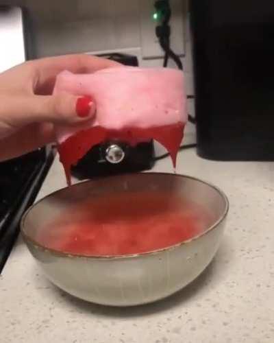 The way Cotton candy dissolves when it touches water