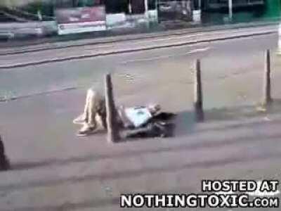 Almost impaled himself - ouch