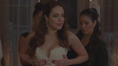 adjusting in wedding dress