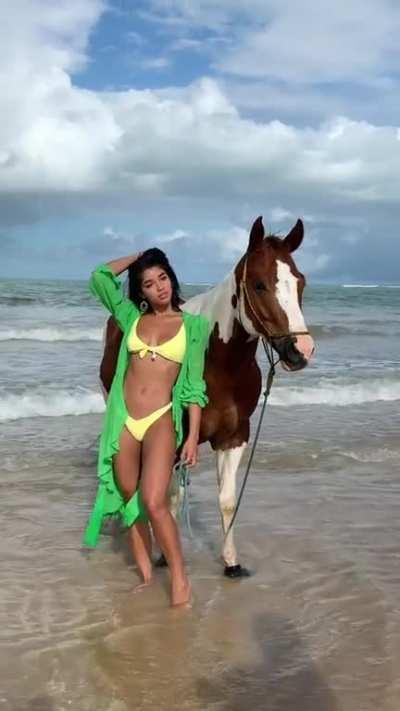 On a Brazilian beach with a horse.