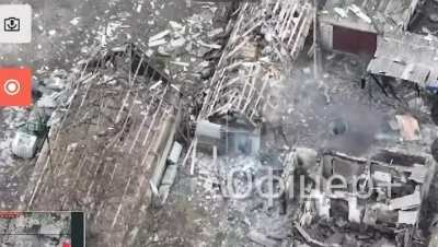 Claimed video of a Russian soldier getting shot by another Russian after throwing a grenade into his basement in Sontsivka, Donetsk Oblast