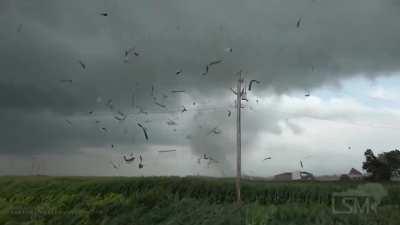 Tornado rips apart a barn up close in Illinois