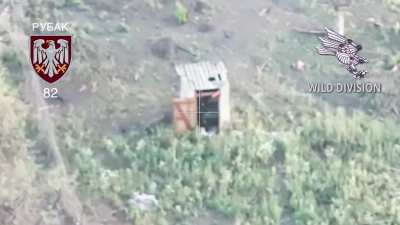 UA 82nd Air Assault Brigade's Wild Division drone team used aerial surveillance to follow a Russian soldier to an outhouse, sending in an FPV strike drone after him. Published September 12, 2024