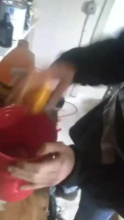 Drug fiend “scum” getting his buzz on before mowing the lawn.