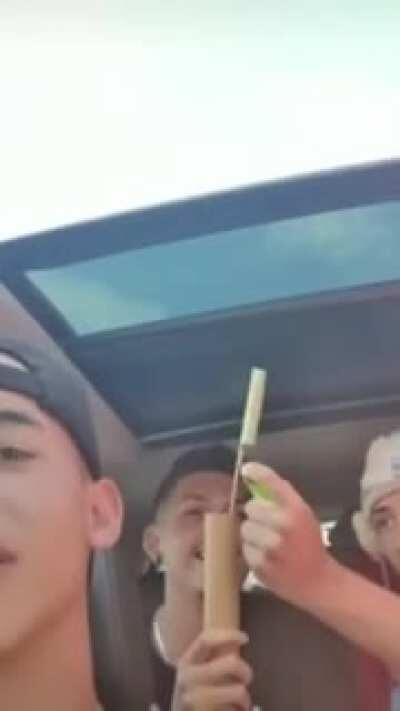 Fireworks in a car...