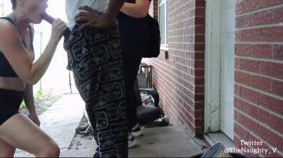 Sucking bbc on the front porch