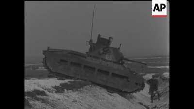 The simple yet effective nature of the anti-tank ditch demonstrated by a Matilda II in Canada in 1941