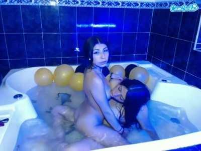 Camgirl Grinding Lesbians Sucking Tits