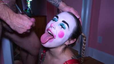 Clown girl gets a huge facial for halloween