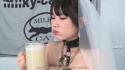 A true cum cocktail: Japanese bride struggles to drink a pint of cum...