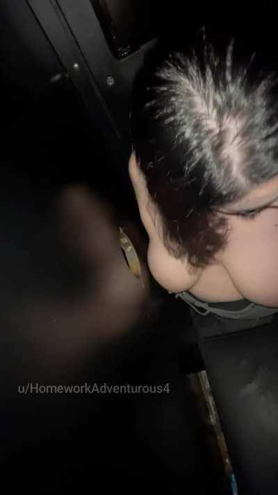 My first time at a glory hole Pt 3 He fucks my throat and lick my nipples [Sound on]