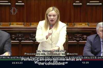 In the discussion over the next EU Council meeting, Italian PM Giorgia Meloni replied in parliament and harshly questioned lawmakers about the 