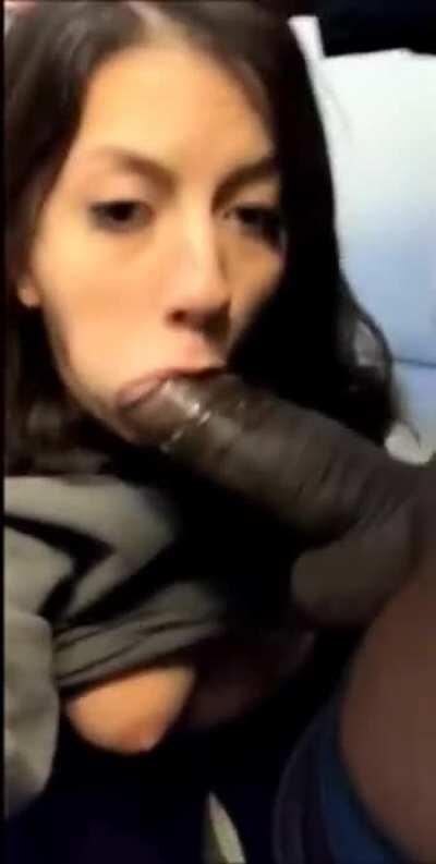 Slut sucks fat bbc in airplane toilet