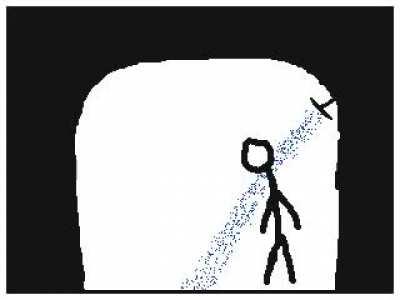 Stick figure discovers void.