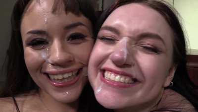 [/r/TwoGirlsOneCock] Two girls share a load
