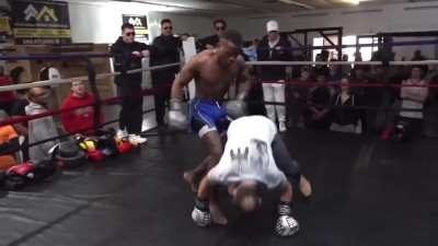 Boxer teaches MMA fighter proper technique to headbutt canvas