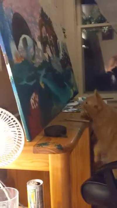 My cat is tripping on Ketamine after his surgery, and now has an appreciation for my art lol