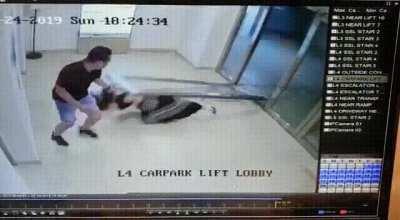 Glass door falls onto a women