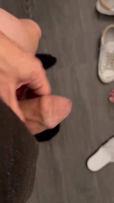 Hubby jerking his small cock while I continue to ride a stranger to earn a creampie. I move my sexy ass to help him to fill my pussy and he seems to like