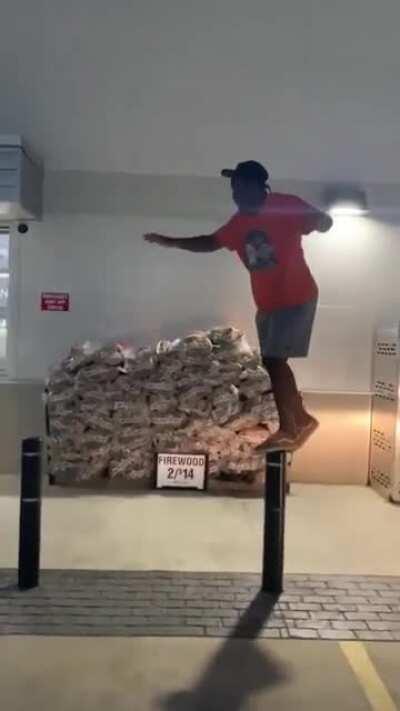 guy tried to move on parking bollards........