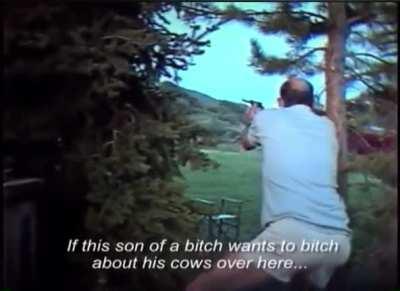 Hunter S Thompson has a firefight with neighbour during an interview