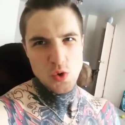 Singer from a Russian metal group giving a short demonstration