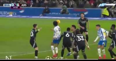 The ball hitting off Saliba's own head before contact with Pedro. A head clash is now a penalty in the PL.