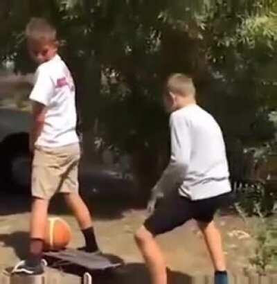 It’s not at all suspicious how willing my pal is to be catapult, nut-busted with a basketball... HMJB.