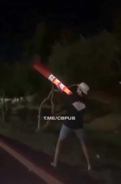 Fireworks launched from a Traffic Cone