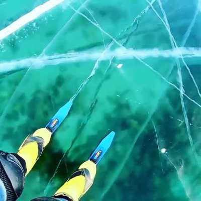 The sounds of cracking ice over the shallows of Lake Baikal [depth: 5,387 feet (1,642 meters)]