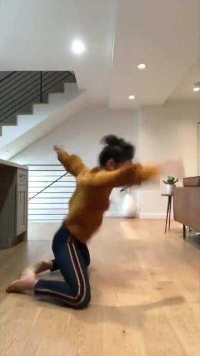 Liza gets a crotch wedgie while stretching and said she likes the way it hurts so good