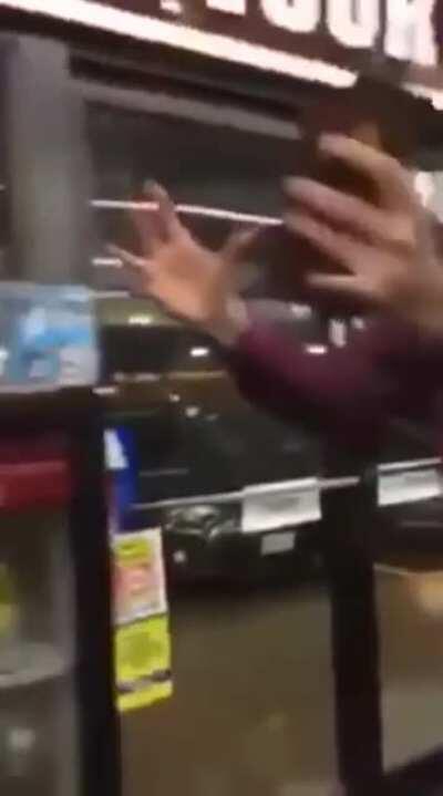 Racist kid on the verge of tears as cashier insults his mom