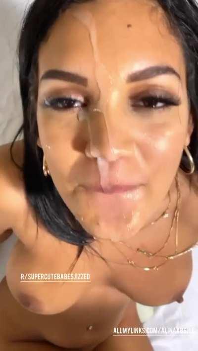 Sultry Pornstar Alina Belle Takes a Sexy Facial & Smiles 👌