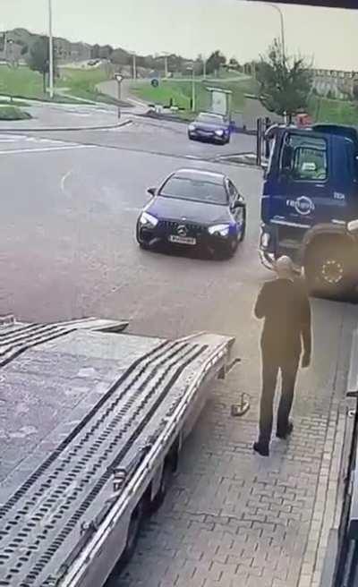 Car in trucks blind spot