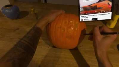 Carving a Halloween Pumpkin Following a Tutorial In AR 🎃