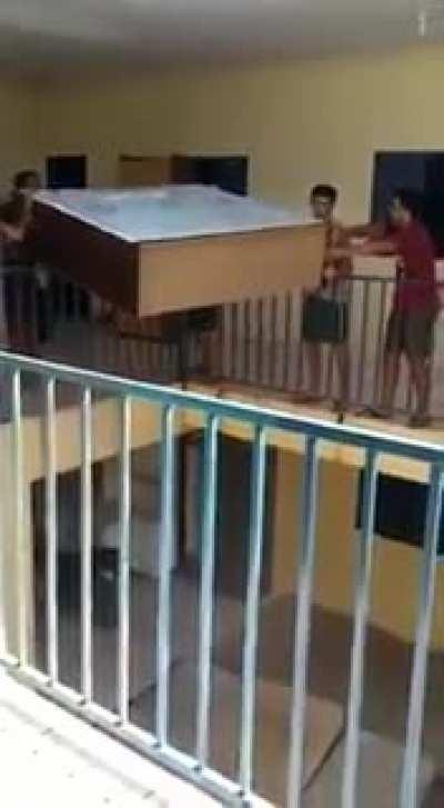 WCGW throwing furniture using mattresses to ease the fall