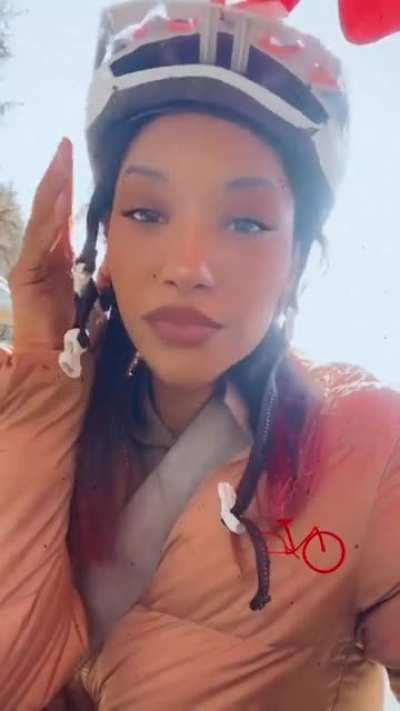 Candice Patton looking cute in a helmet