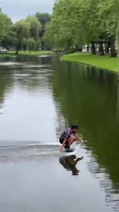 Using a skimboard to cross a river