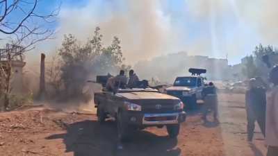 SAF Toyotas firing ZU-23-2 and S5 rockets at RSF positions somewhere in Sudan 18-3-2025