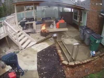 Guy shows how not to start a fire