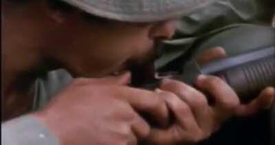American soldiers shotgunnig bindles pf marijuana in Vietnam