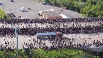 Semi-truck drives through a crowd of peaceful protestors on I35W in Minneapolis - Credit: CharlesNolanDigitalcom