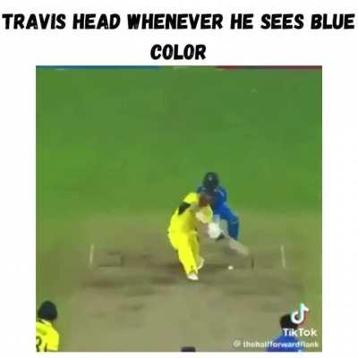 travis head whenever he see blue color