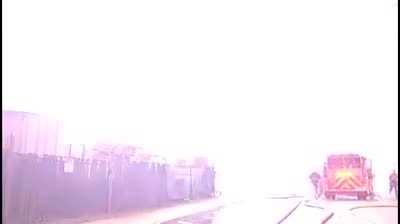 Firefighters attempt to put out a magnesium fire